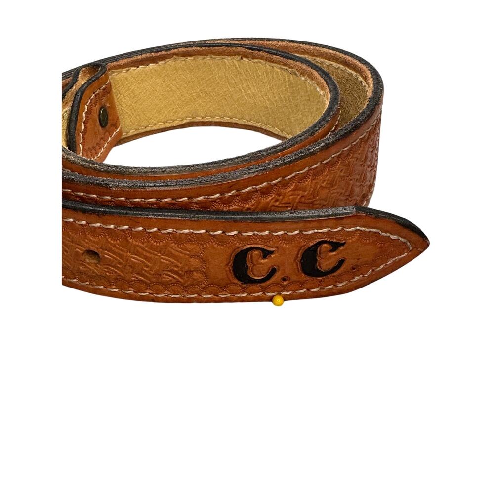 Western Boho Basketweave Tooled Leather Belt CC Initial